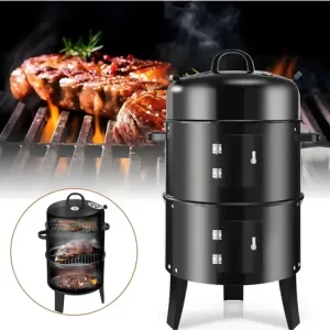 Asador Ahumador Dos Niveles Circular Con Termómetro
